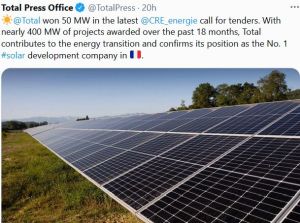 Total remporte 50 MW au dernier appel d’offres solaire de la CRE – près de 400 MW attribués en 18 mois