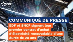 EDF et SNCF signent leur premier contrat d’achat d’électricité renouvelable d’une durée de 20 ans