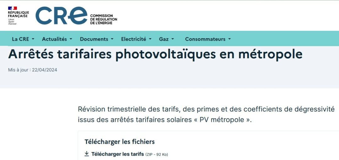 S21 : la CRE publie les tarifs applicables au 1er mai pour les