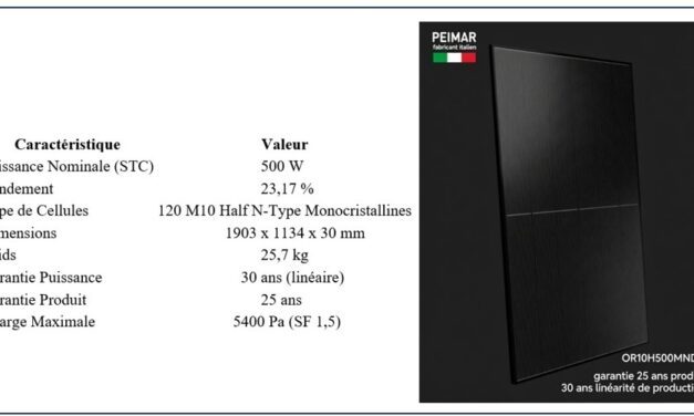 Peimar lance un panneau bifacial TOPCon de 500 W avec un rendement de 23,17%