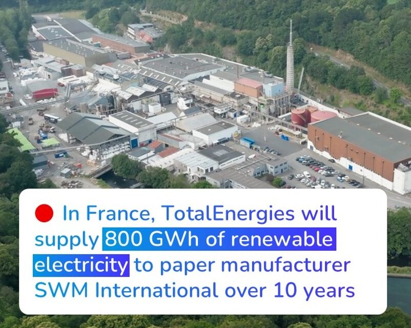 TotalEnergies fournira 800 GWh d&rsquo;électricité renouvelable au papetier SWM pendant 10 ans