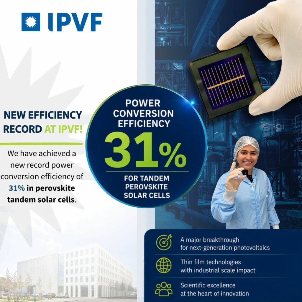 Cellule solaire tandem pérovskite-silicium développée par l'IPVF et la TU Delft