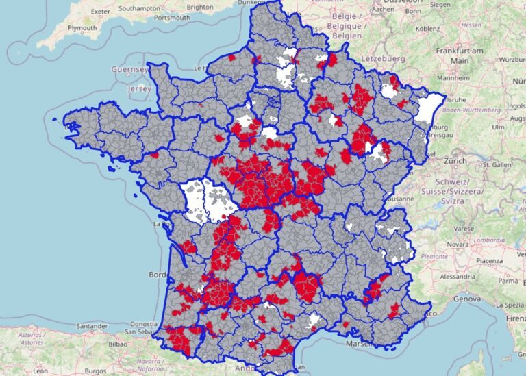 Carte des zones du réseau électrique saturées pour le raccordement des énergies renouvelables en France