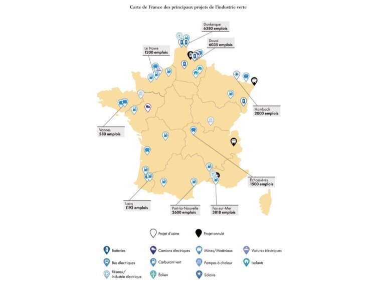 Carte de France des principaux projets de l'industrie verte, rapport Électro-puissance