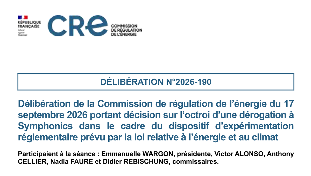 En-tête de la délibération n° 2026-190 de la Commission de régulation de l'énergie