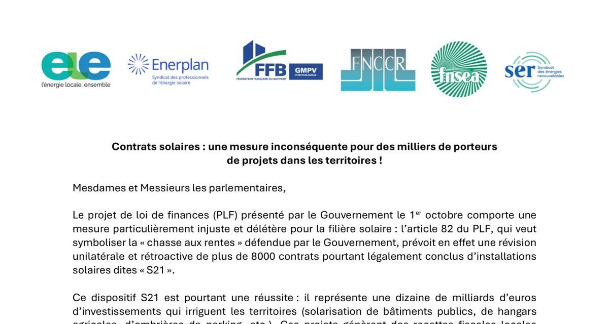 Six organisations, de la FNSEA au SER, demandent la suppression de la révision des contrats S21